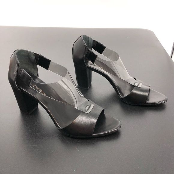 Costume National Leather Round Toe PVC Cutout Heeled Sandals - Picture 3 of 12